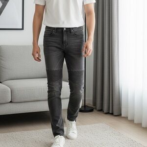 NWT LRG Lifted Research Group Men’s Skinny Fit Gray Denim Moto Jeans - Size 29